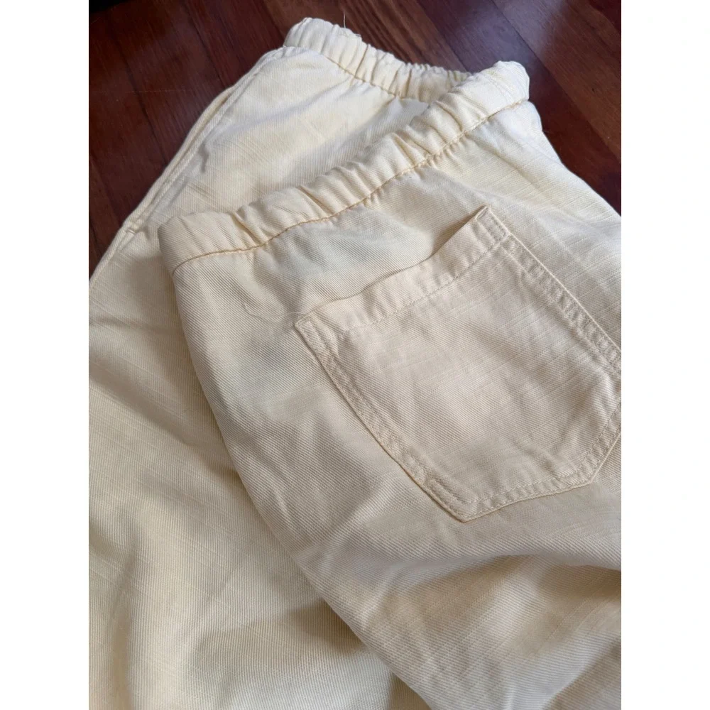 Zara Women XXL Yellow Linen Blend Elastic Waist Drawstring Relaxed Pants NWT